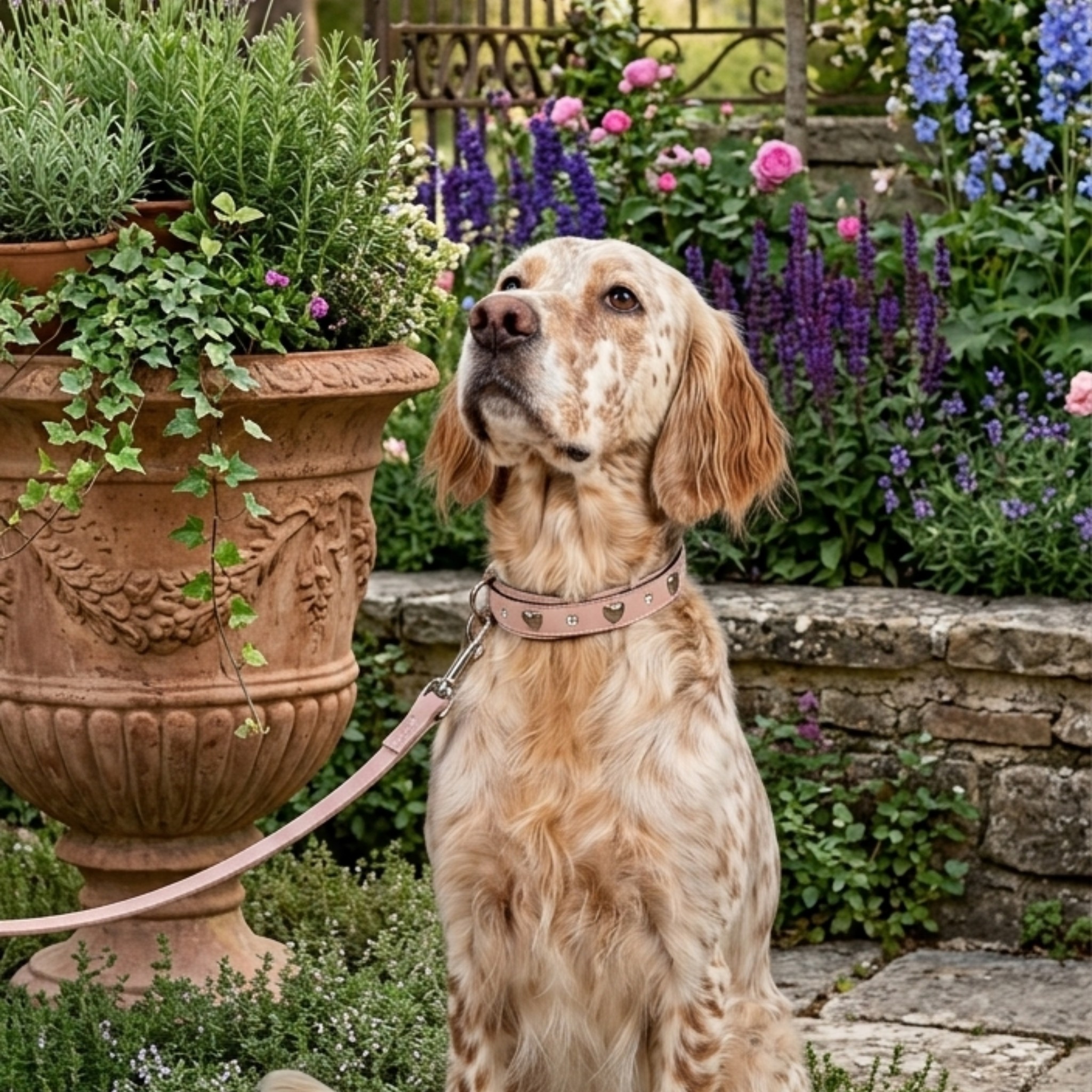 Set Collare con Cristalli e Guinzaglio in Pelle per Cani